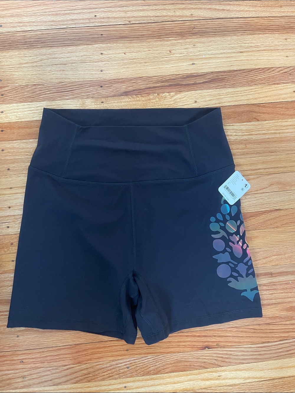 Black Women's High-Waist Active Biker Shorts with Subtle Multicolor Print